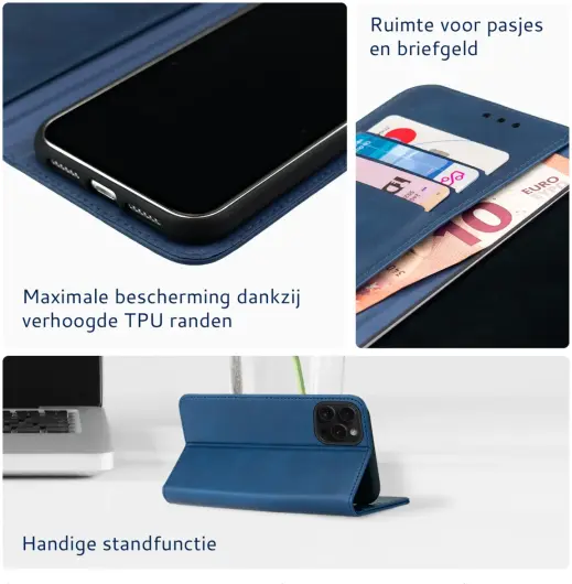 Rosso Element Apple iPhone 15 Pro Hoesje Book Case Wallet Blauw afbeelding 4