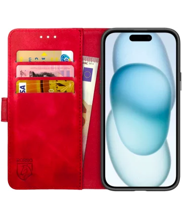 Rosso Element Apple iPhone 15 Hoesje Book Case Wallet Rood Hoesjes