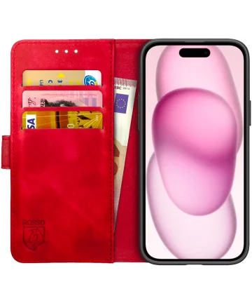 Rosso Element Apple iPhone 15 Plus Hoesje Book Case Wallet Rood Hoesjes