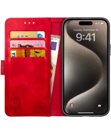 Rosso Element Apple iPhone 15 Pro Hoesje Book Case Wallet Rood Hoesjes