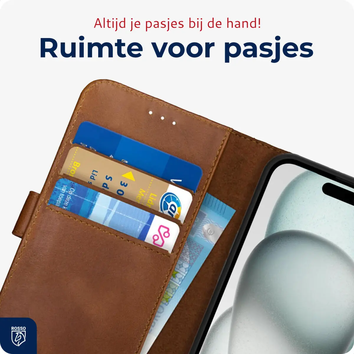 Rosso Deluxe Apple iPhone 15 Hoesje Echt Leer Book Case Bruin afbeelding 5