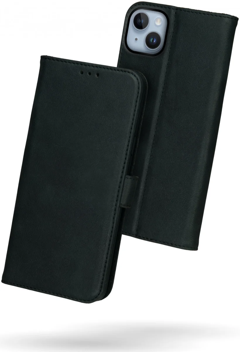 Rosso Deluxe Apple iPhone 15 Plus Hoesje Echt Leer Book Case Zwart afbeelding 2