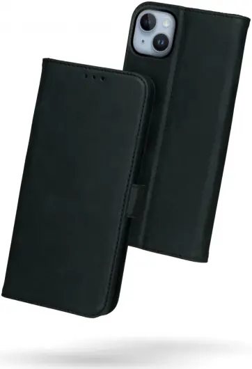 Rosso Deluxe Apple iPhone 15 Plus Hoesje Echt Leer Book Case Zwart afbeelding 2