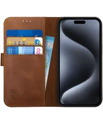 Rosso Deluxe Apple iPhone 15 Pro Hoesje Echt Leer Book Case Bruin