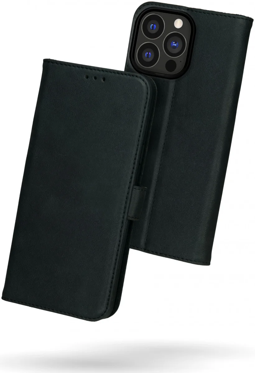 Rosso Deluxe Apple iPhone 15 Pro Hoesje Echt Leer Book Case Zwart afbeelding 2