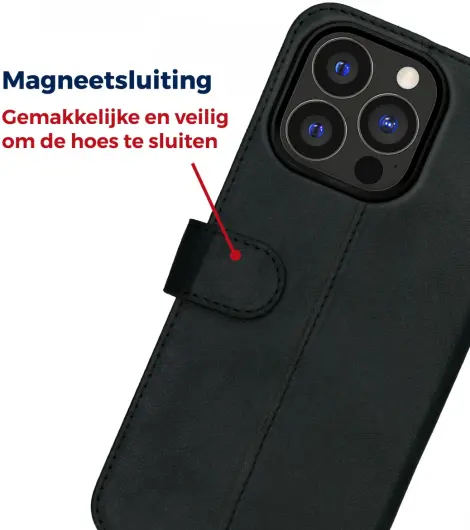 Rosso Deluxe Apple iPhone 15 Pro Hoesje Echt Leer Book Case Zwart afbeelding 6