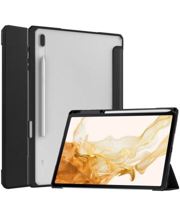 Samsung Galaxy Tab S8 Plus Hoes Tri-Fold Book Case met Standaard Zwart Hoesjes