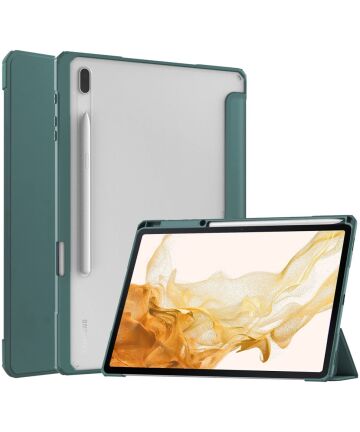 Samsung Galaxy Tab S8 Plus Hoes Tri-Fold Book Case met Standaard Groen Hoesjes