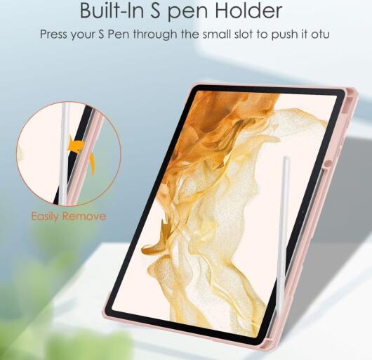 Samsung Galaxy Tab S8 Plus Hoes Tri-Fold Book Case met Standaard Roze afbeelding 4