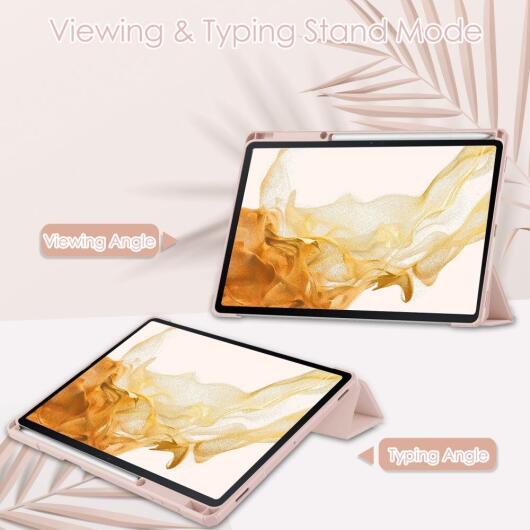 Samsung Galaxy Tab S8 Plus Hoes Tri-Fold Book Case met Standaard Roze afbeelding 5