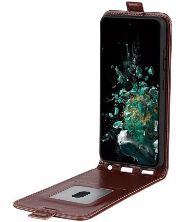 OnePlus 10T Hoesje Verticale Flip Wallet Case Kunstleer Bruin Hoesjes
