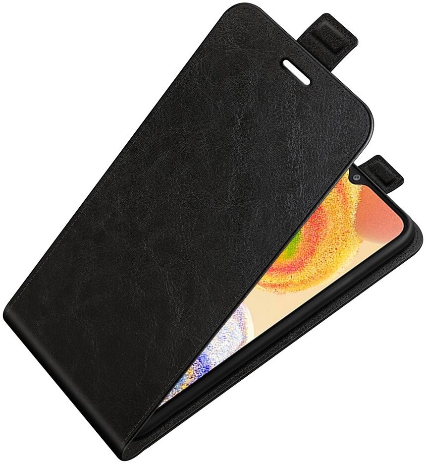 Samsung Galaxy A04 Hoesje Verticale Flip Wallet Case Kunstleer Zwart afbeelding 4