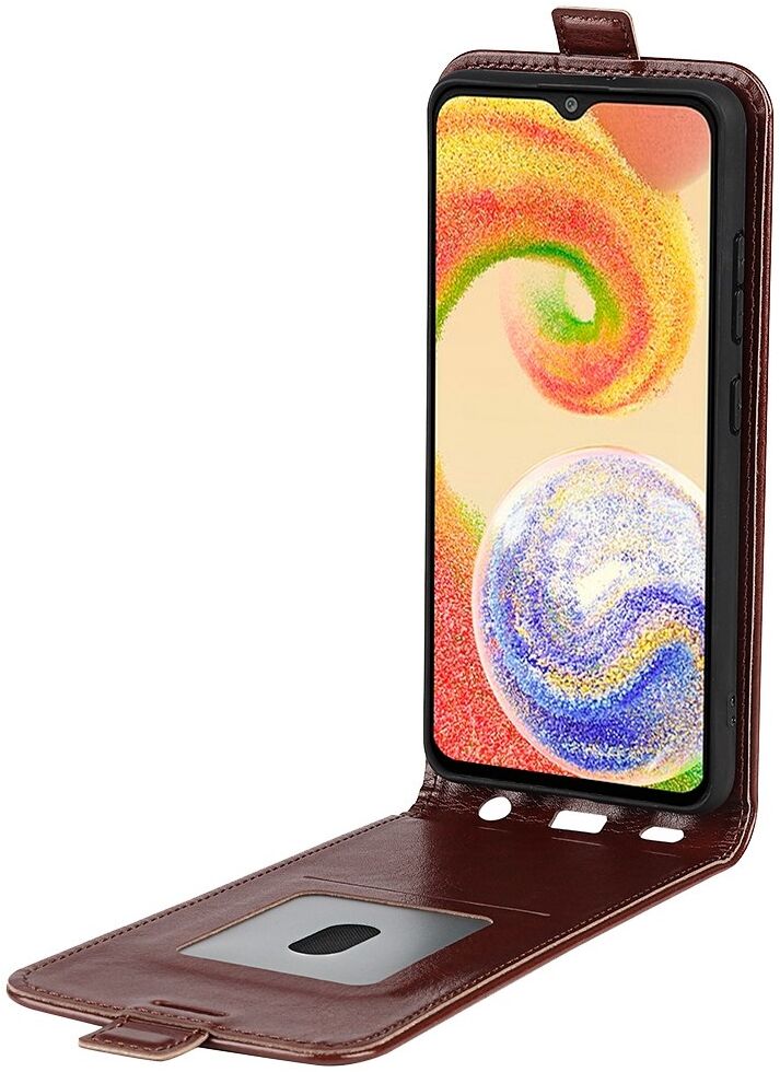Samsung Galaxy A04 Hoesje Verticale Flip Wallet Case Kunstleer Bruin afbeelding 1