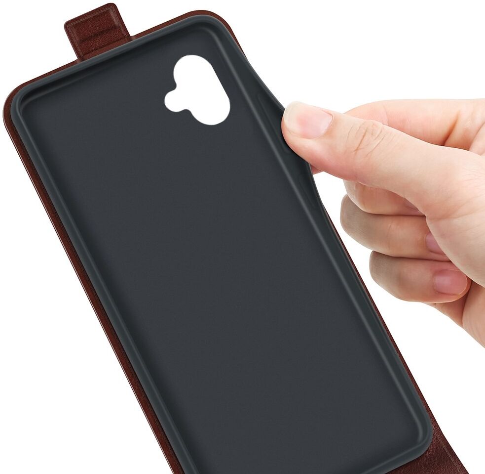 Samsung Galaxy A04 Hoesje Verticale Flip Wallet Case Kunstleer Bruin afbeelding 3