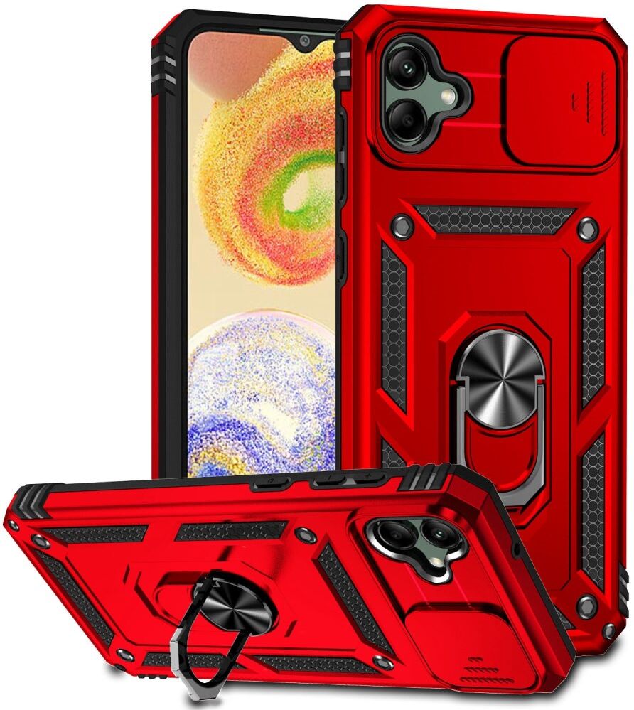 Samsung Galaxy A04 Hoesje met Camera Slider en Kickstand Ring Rood afbeelding 1