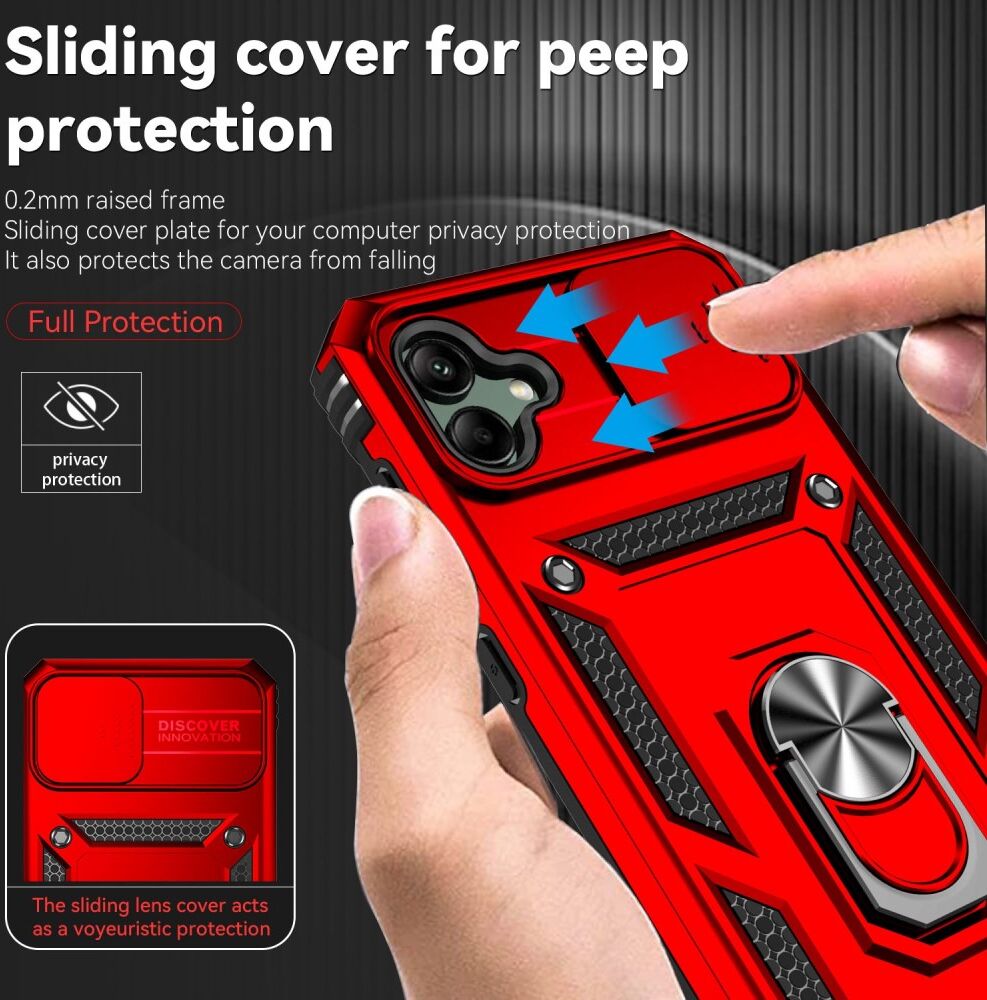 Samsung Galaxy A04 Hoesje met Camera Slider en Kickstand Ring Rood afbeelding 5