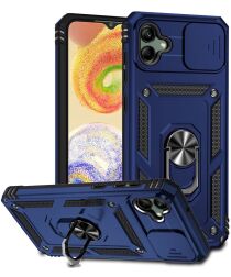 Samsung Galaxy A04 Hoesje met Camera Slider en Kickstand Ring Blauw