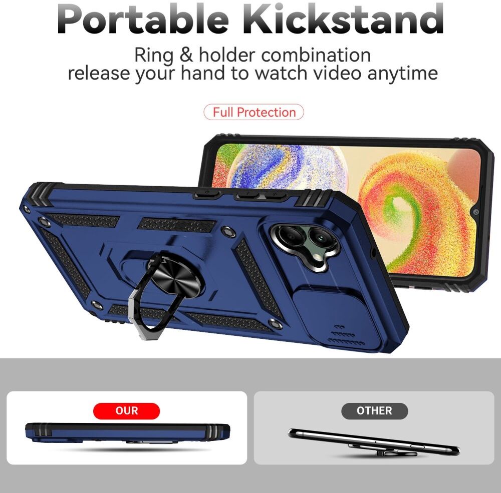 Samsung Galaxy A04 Hoesje met Camera Slider en Kickstand Ring Blauw afbeelding 3