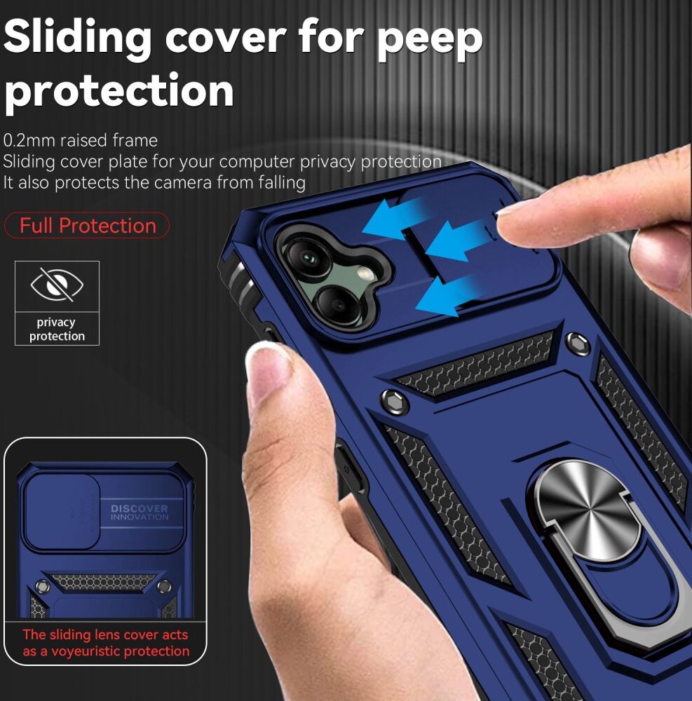 Samsung Galaxy A04 Hoesje met Camera Slider en Kickstand Ring Blauw afbeelding 5