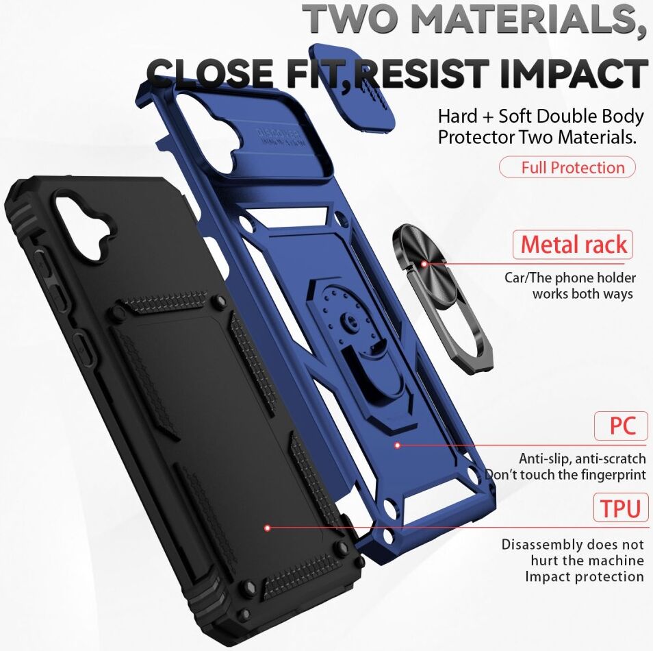 Samsung Galaxy A04 Hoesje met Camera Slider en Kickstand Ring Blauw afbeelding 8