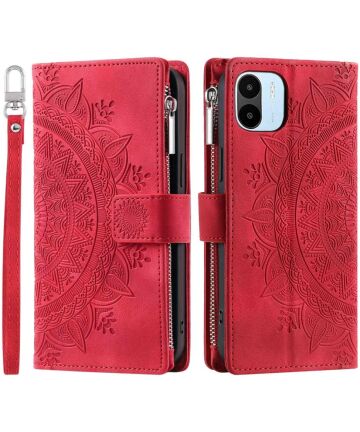 Xiaomi Redmi A1/A2 Hoesje Mandala Pasjeshouder Zipper Book Case Roze Hoesjes