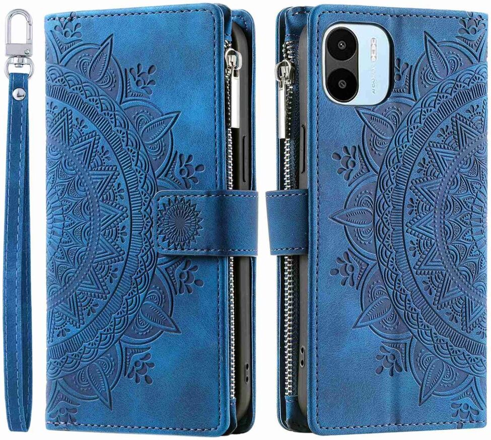 Xiaomi Redmi A1/A2 Hoesje Mandala Pasjeshouder Zipper Book Case Blauw afbeelding 1