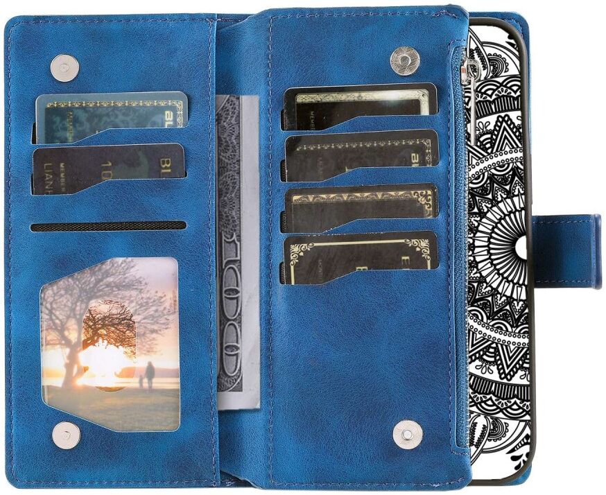 Xiaomi Redmi A1/A2 Hoesje Mandala Pasjeshouder Zipper Book Case Blauw afbeelding 2