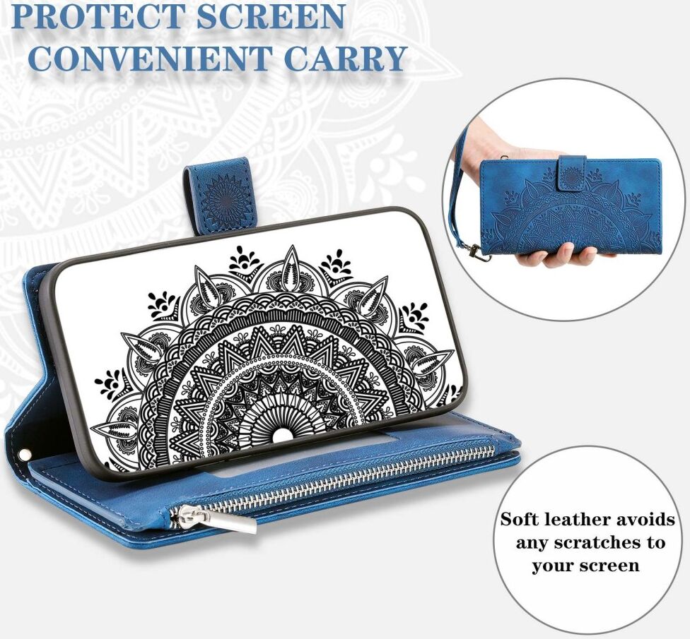 Xiaomi Redmi A1/A2 Hoesje Mandala Pasjeshouder Zipper Book Case Blauw afbeelding 4