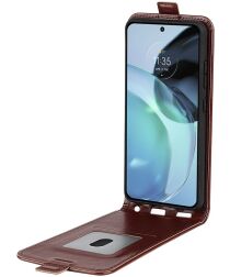 Motorola Moto G72 Hoesje Verticale Flip Wallet Case Kunstleer Bruin