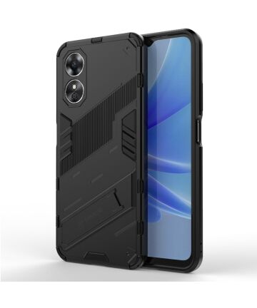 Oppo A17 Hoesje Shockproof Kickstand Back Cover Zwart Hoesjes