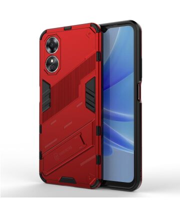 Oppo A17 Hoesje Shockproof Kickstand Back Cover Rood Hoesjes