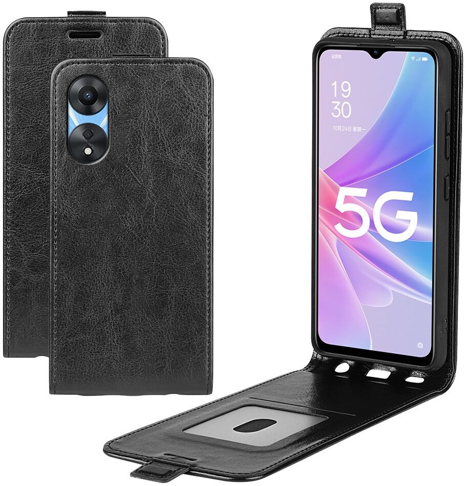 Oppo A58 5G / A78 5G Hoesje Verticale Flip Wallet Case Kunstleer Zwart afbeelding 4