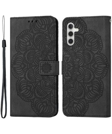 Samsung Galaxy A34 Hoesje Mandala Book Case met Pasjeshouder Zwart Hoesjes