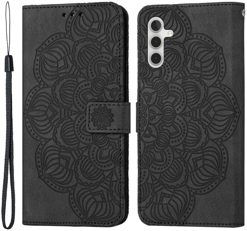 Samsung Galaxy A34 Hoesje Mandala Book Case met Pasjeshouder Zwart afbeelding 1