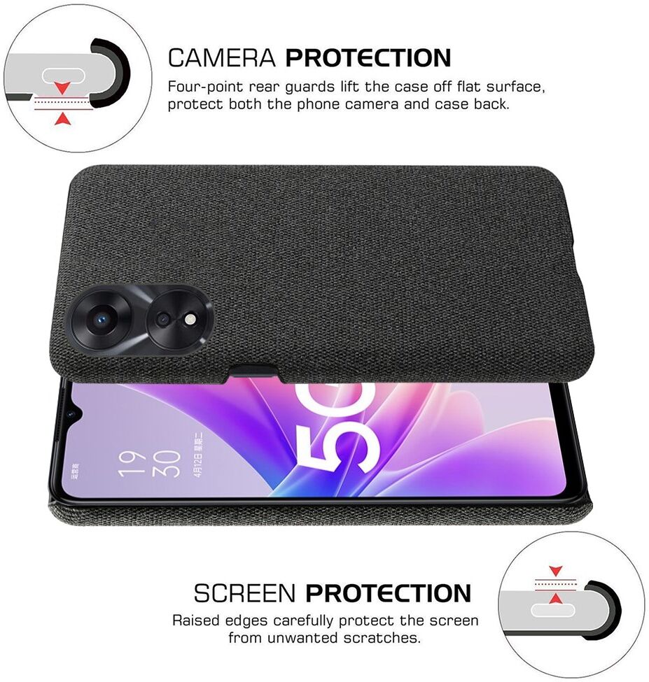 Oppo A58 5G / A78 5G Hoesje met Stoffen Afwerking Back Cover Zwart afbeelding 5
