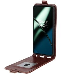 OnePlus 11 Hoesje Verticale Flip Wallet Case Kunstleer Bruin