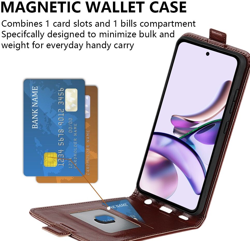 Motorola Moto G13/G23 Hoesje Verticale Flip Wallet Kunstleer Bruin afbeelding 3