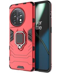 OnePlus 11 Hoesje met Magnetische Kickstand Ring Rood
