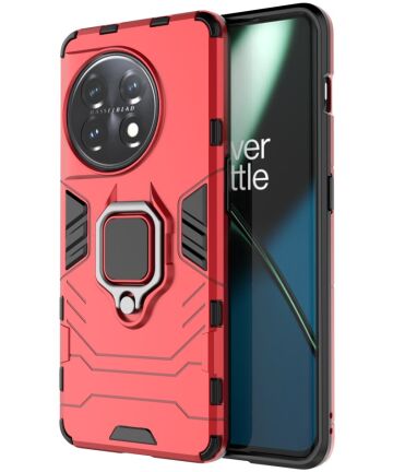 OnePlus 11 Hoesje met Magnetische Kickstand Ring Rood Hoesjes