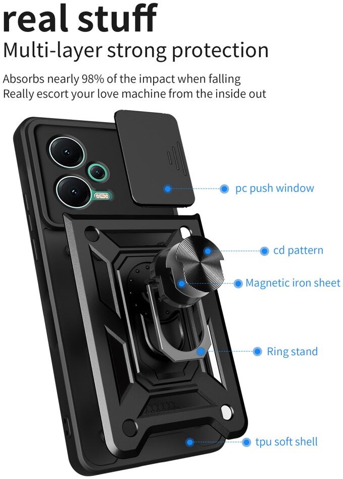 Xiaomi Redmi Note 12 5G/Poco X5 Hoesje Camera Slider Kickstand Blauw afbeelding 8