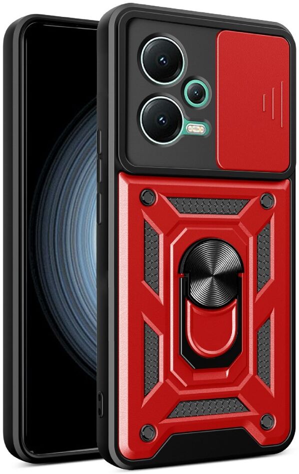Xiaomi Redmi Note 12 5G/Poco X5 Hoesje Camera Slider Kickstand Rood afbeelding 1