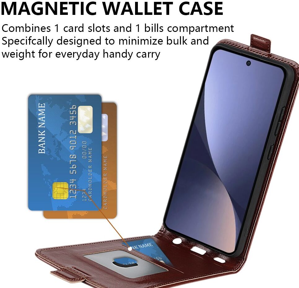 Xiaomi 13 Hoesje Verticale Flip Wallet Case Kunstleer Bruin afbeelding 6