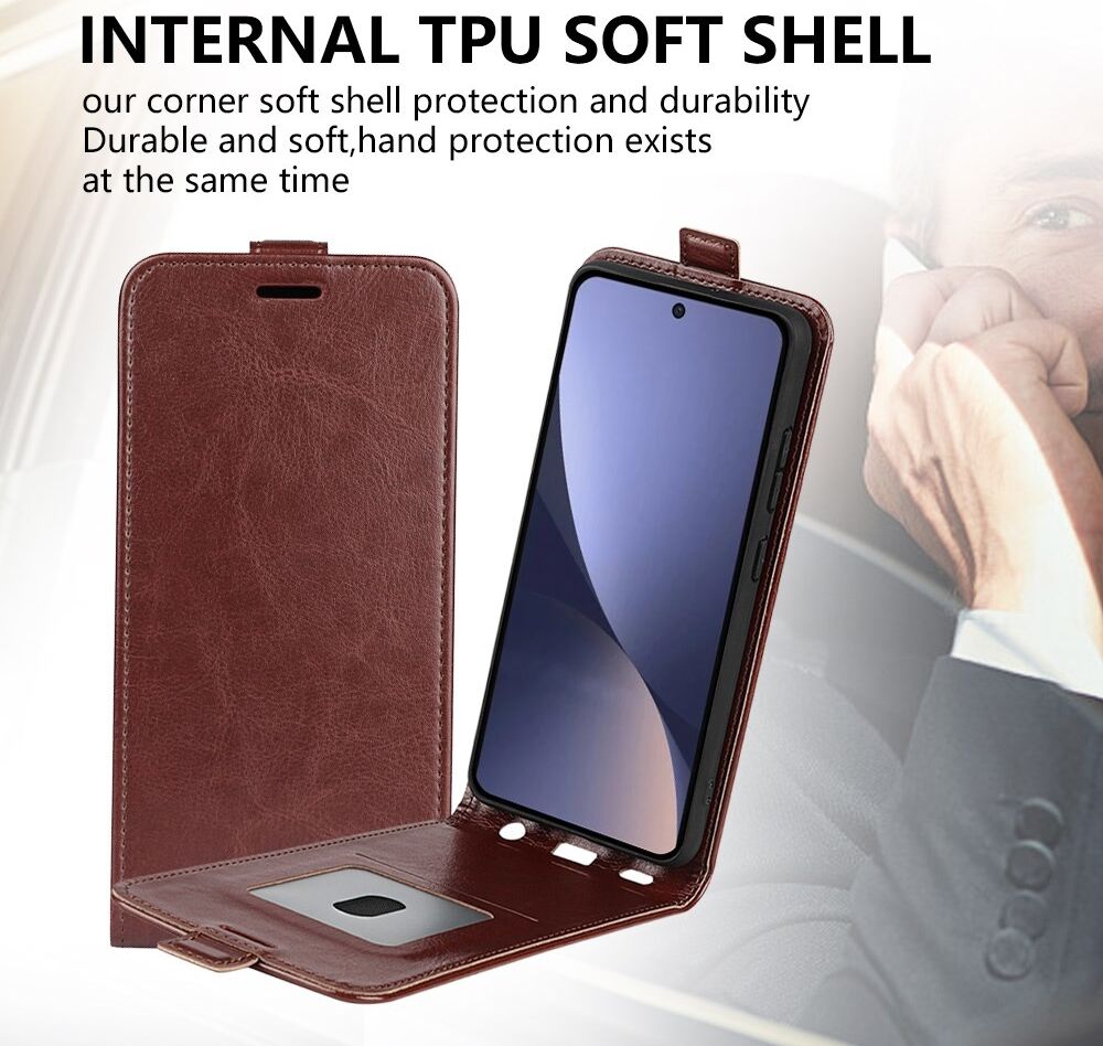 Xiaomi 13 Hoesje Verticale Flip Wallet Case Kunstleer Bruin afbeelding 7