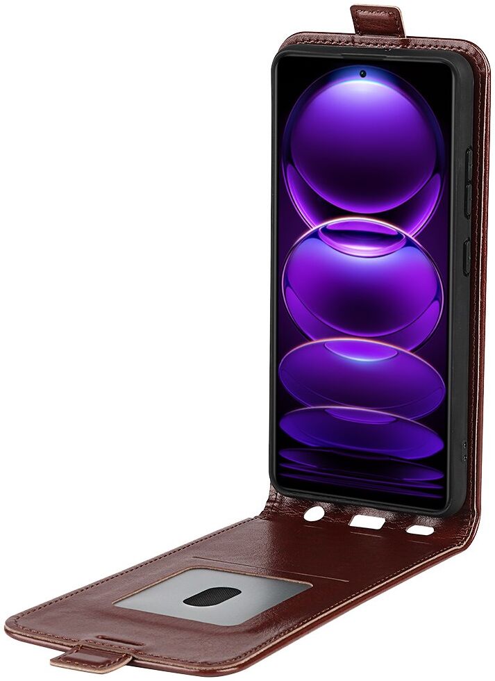Xiaomi Redmi Note 12 Pro Plus Hoesje Verticale Flip Kunstleer Bruin afbeelding 2
