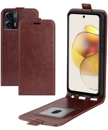 Motorola Moto G73 Hoesje Verticale Flip Wallet Case Kunstleer Bruin Hoesjes
