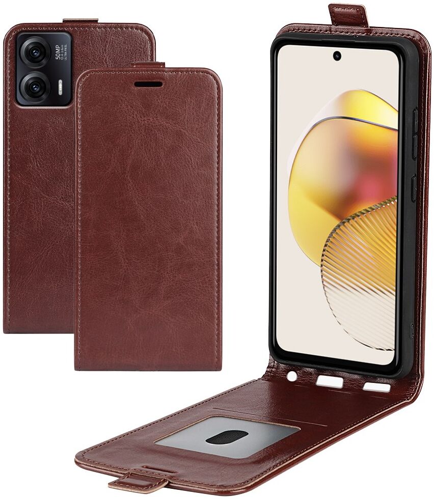Motorola Moto G73 Hoesje Verticale Flip Wallet Case Kunstleer Bruin afbeelding 1