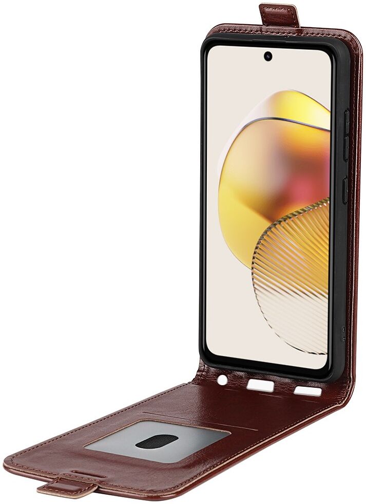 Motorola Moto G73 Hoesje Verticale Flip Wallet Case Kunstleer Bruin afbeelding 2