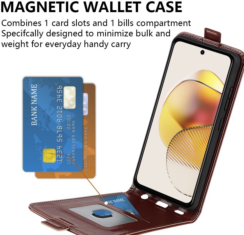 Motorola Moto G73 Hoesje Verticale Flip Wallet Case Kunstleer Bruin afbeelding 4