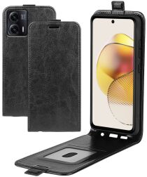 Motorola Moto G73 Hoesje Verticale Flip Wallet Case Kunstleer Zwart