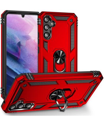 Samsung Galaxy A34 Hoesje Magnetische Kickstand Ring Back Cover Rood Hoesjes
